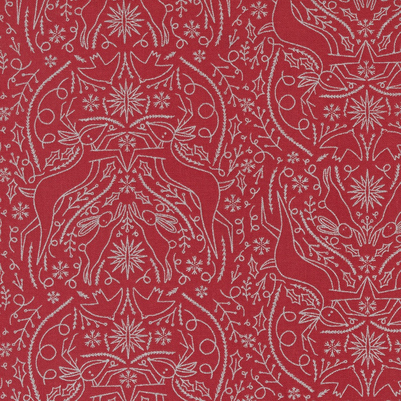 Moda Gingiber Merrymaking Scandi Damask Reindeer Candy Cane Metallic