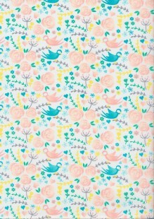 The Craft Cotton Co Love Birds White Floral Cotton Poplin