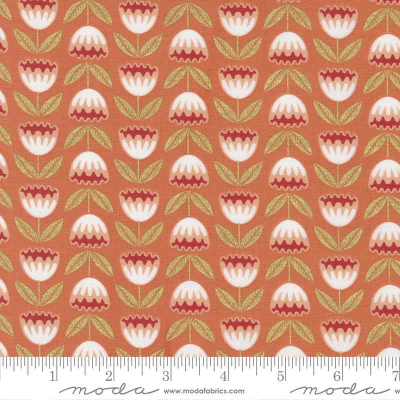 Moda Gingiber Meadowmere Blossoms Terracotta Metallic