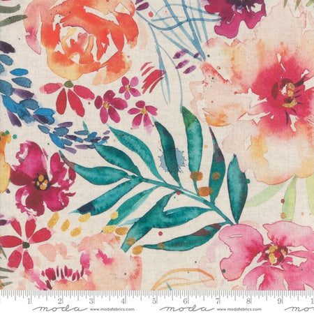 Moda Brightly Blooming LINEN Botanical Linen White