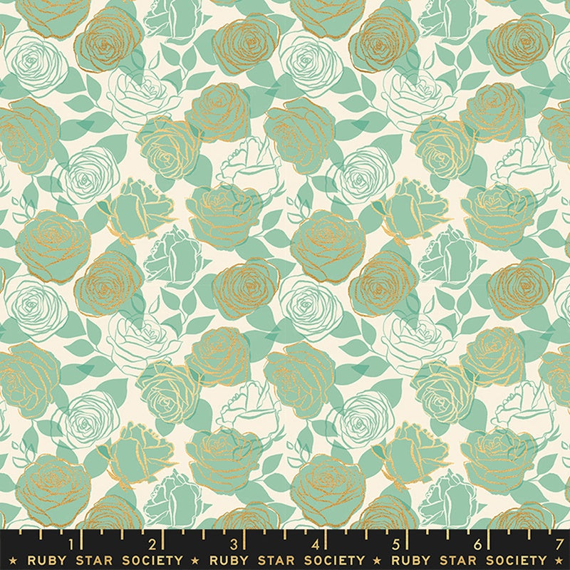 Moda Ruby Star Society Curio Roses Moss Metallic