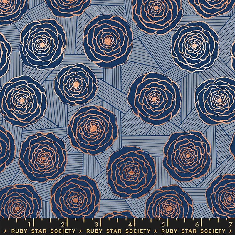 Moda Ruby Star Society Floradora Bunch of Roses Navy Metallic
