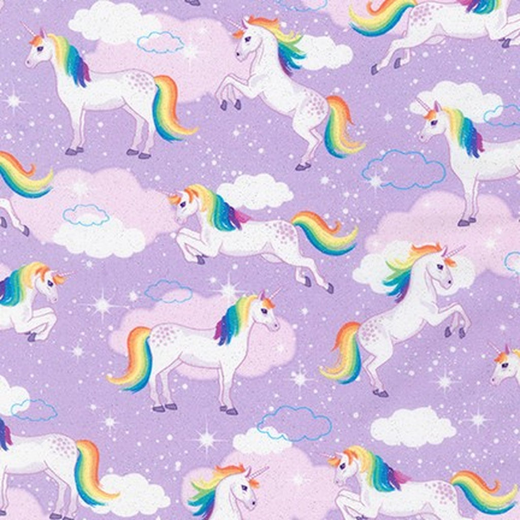 Robert Kaufman Enchanted Unicorn GLITTER Lavender