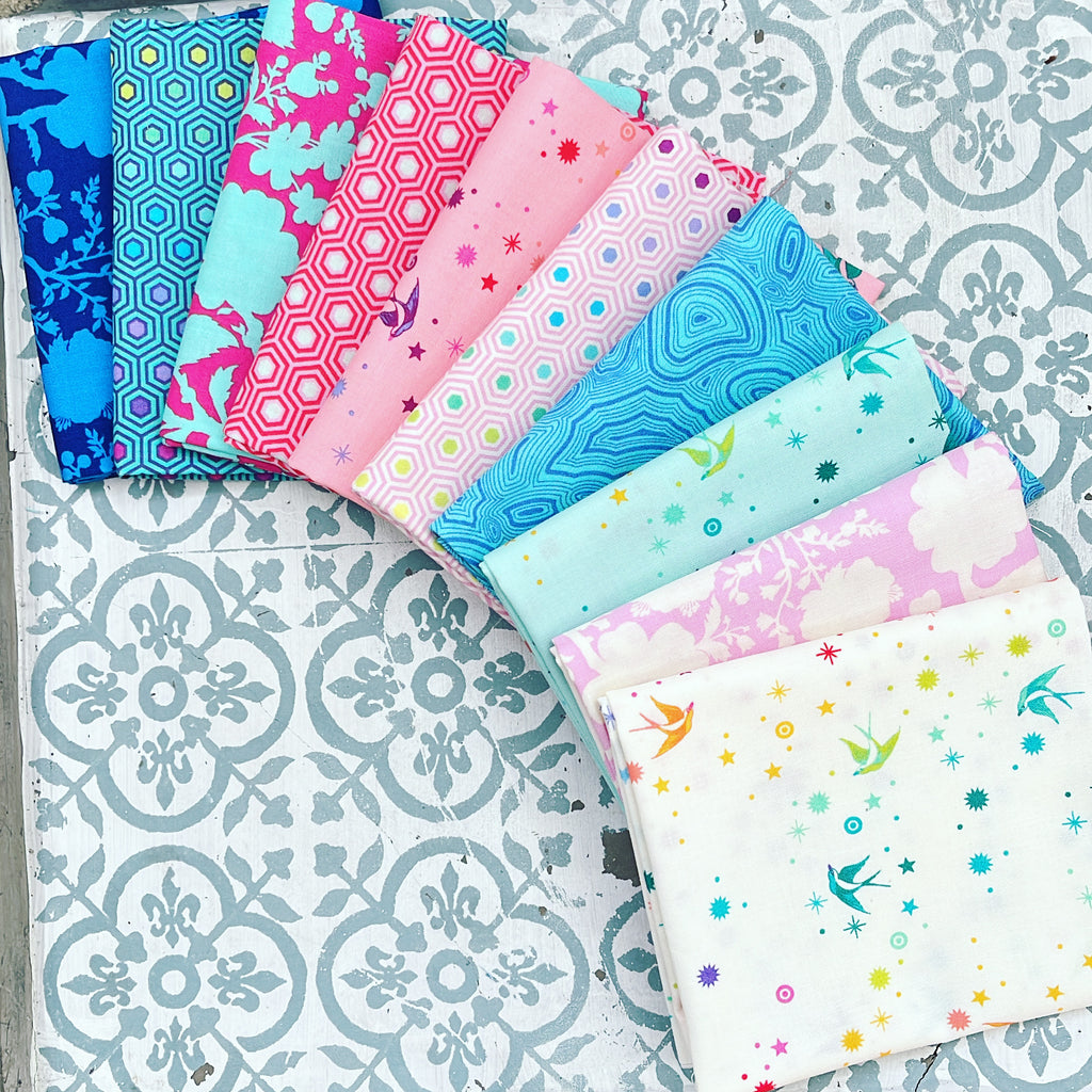 {New Arrival} Tula Pink True Colours Mixed Fat Quarter Bundle x 10 Pink/Mint/Blue Set