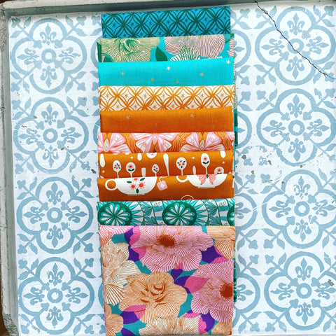 Moda Ruby Star Society Camellia & Spark Fat Quarter Bundle x 10 Pieces Emerald/Caramel