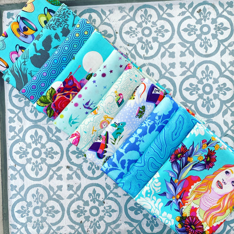 {New Arrival} Tula Pink Fat Quarter Bundle x 10 Curiouser & Curiouser/True Colours Aqua Blue Edition