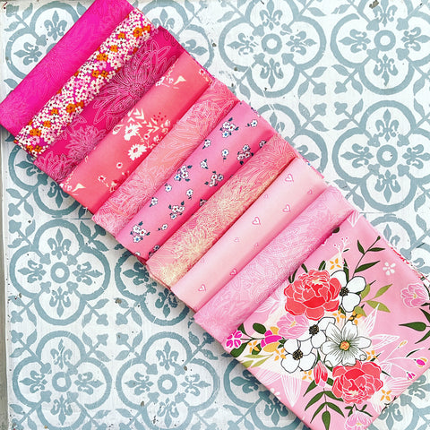 {New Arrival} Art Gallery Fabrics Curated Bundle Colour Series Fat Quarter Bundle x 10 Pieces The Colour is Pink