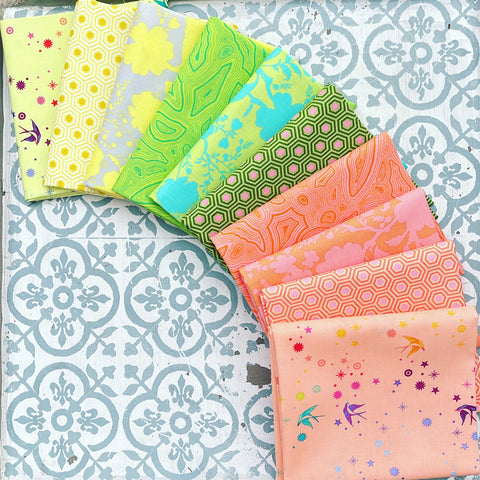 {New Arrival} Tula Pink True Colours Mixed Fat Quarter Bundle x 10 Yellow/Green/Sherbet Set