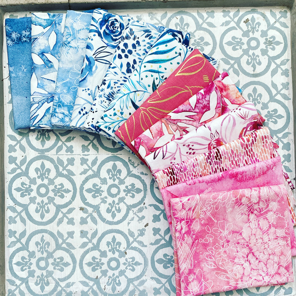 {New Arrival} Moda Create Joy Project by Laura Muir Mixed Line Fat Quarter Bundle x 12 Fat Quarters Pink & Blue