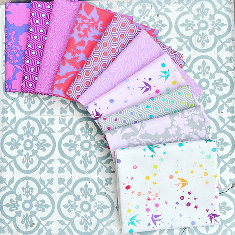 {New Arrival} Tula Pink True Colours Mixed Fat Quarter Bundle x 10 Purple/Grey Set