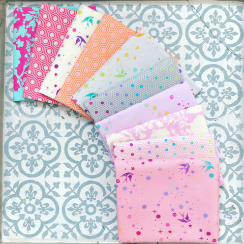 {New Arrival} Tula Pink True Colours Mixed Fat Quarter Bundle x 10 Pink/Grey/Purple