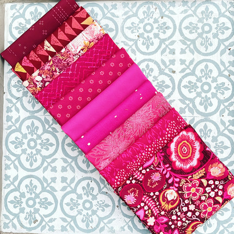 {New Arrival} Art Gallery Fabrics Curated Bundle Colour Series Fat Quarter Bundle x 10 Pieces Raspberry Rose