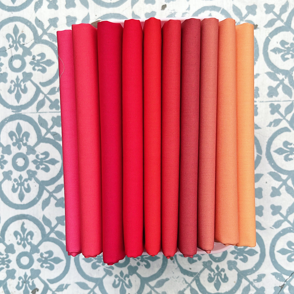 {New Arrival} Art Gallery Fabrics Colour Series SOLIDS Fat Quarter Bundles x 10 Pieces Flamingo