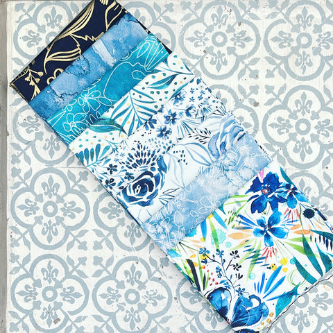 {New Arrival} Moda Create Joy Project Moody Bloom Fat Quarter Bundle x 8 Pieces Blue