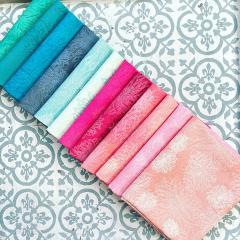 {New Arrival} Art Gallery Floral Elements Fat Quarter Bundles x 12 Pieces Lagoon Floral Edition