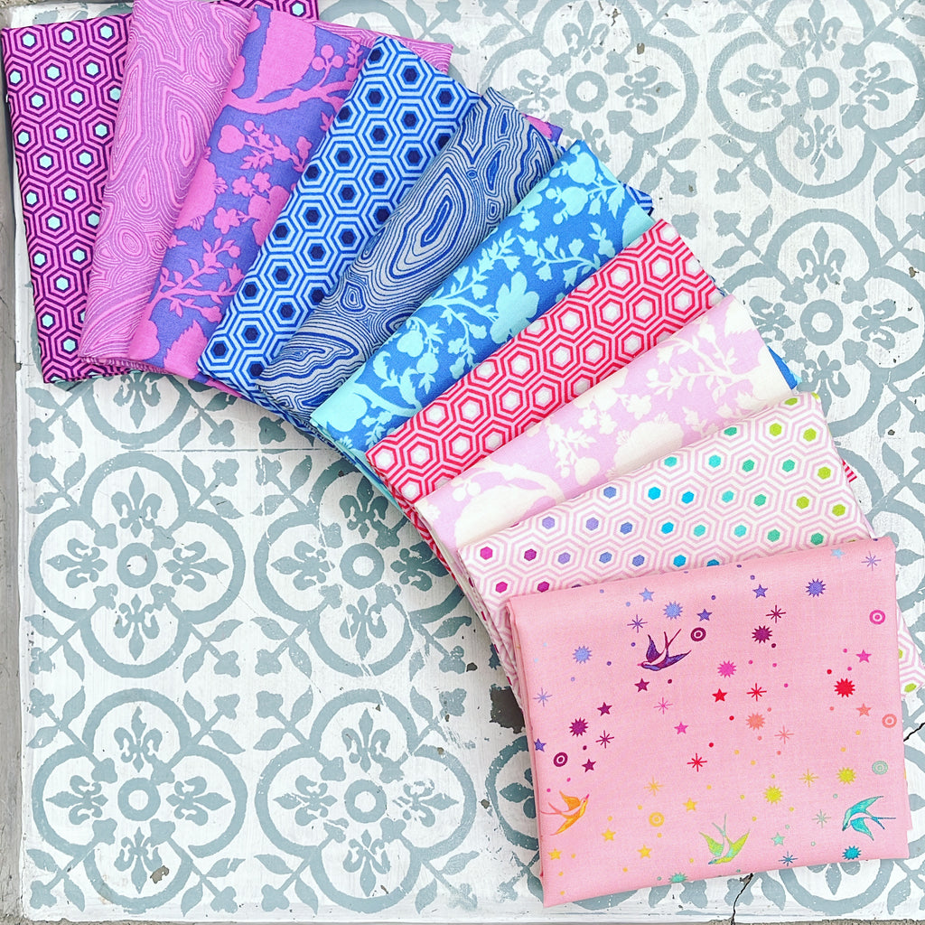 {New Arrival} Tula Pink True Colours Mixed Fat Quarter Bundle x 10 Purple/Blue/Pink Set