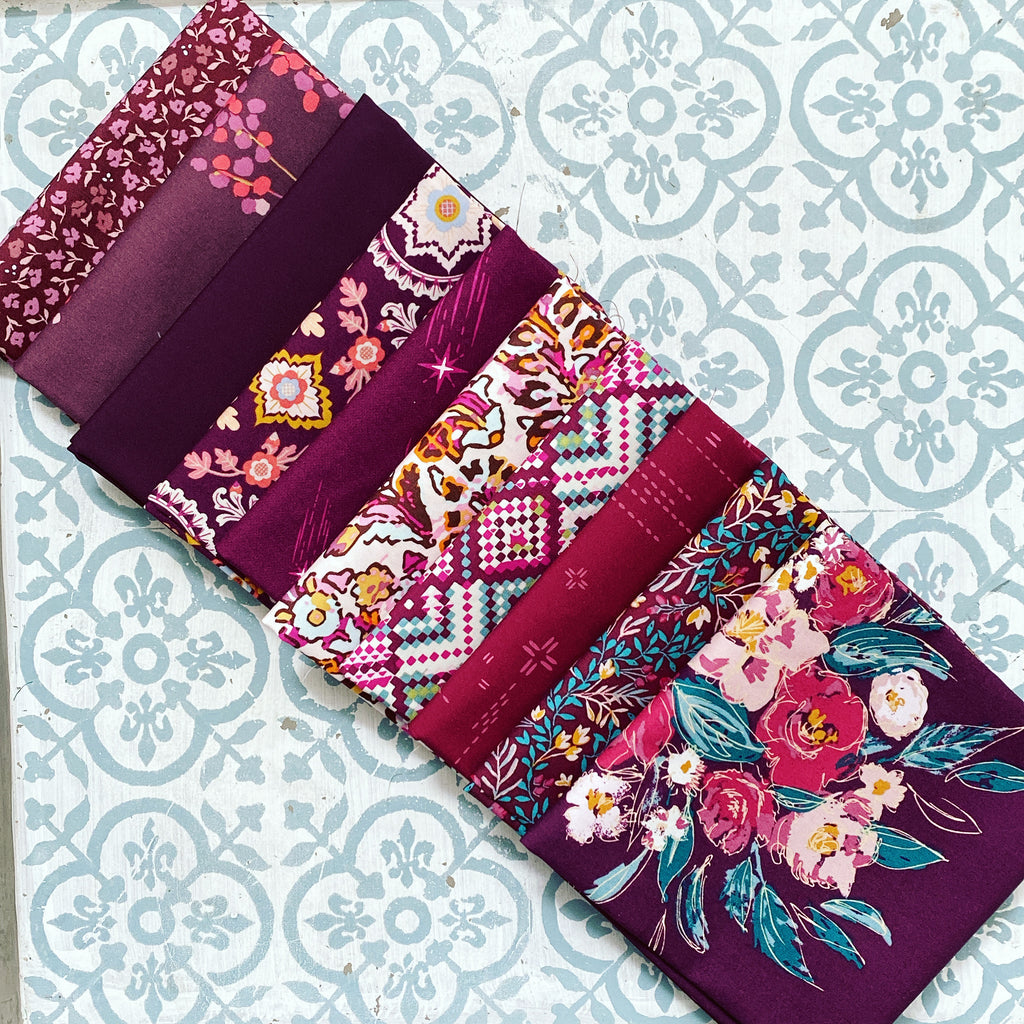 {New Arrival} Art Gallery Fabrics Curated Bundle Colour Series Fat Quarter Bundle x 10 Pieces Promenade Plum