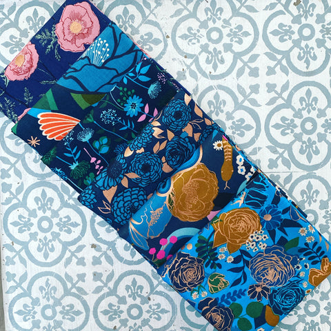 {New Arrival} Moda Ruby Star Society Sampler Curated Fat Quarter Bundle x 6 Navy Floral