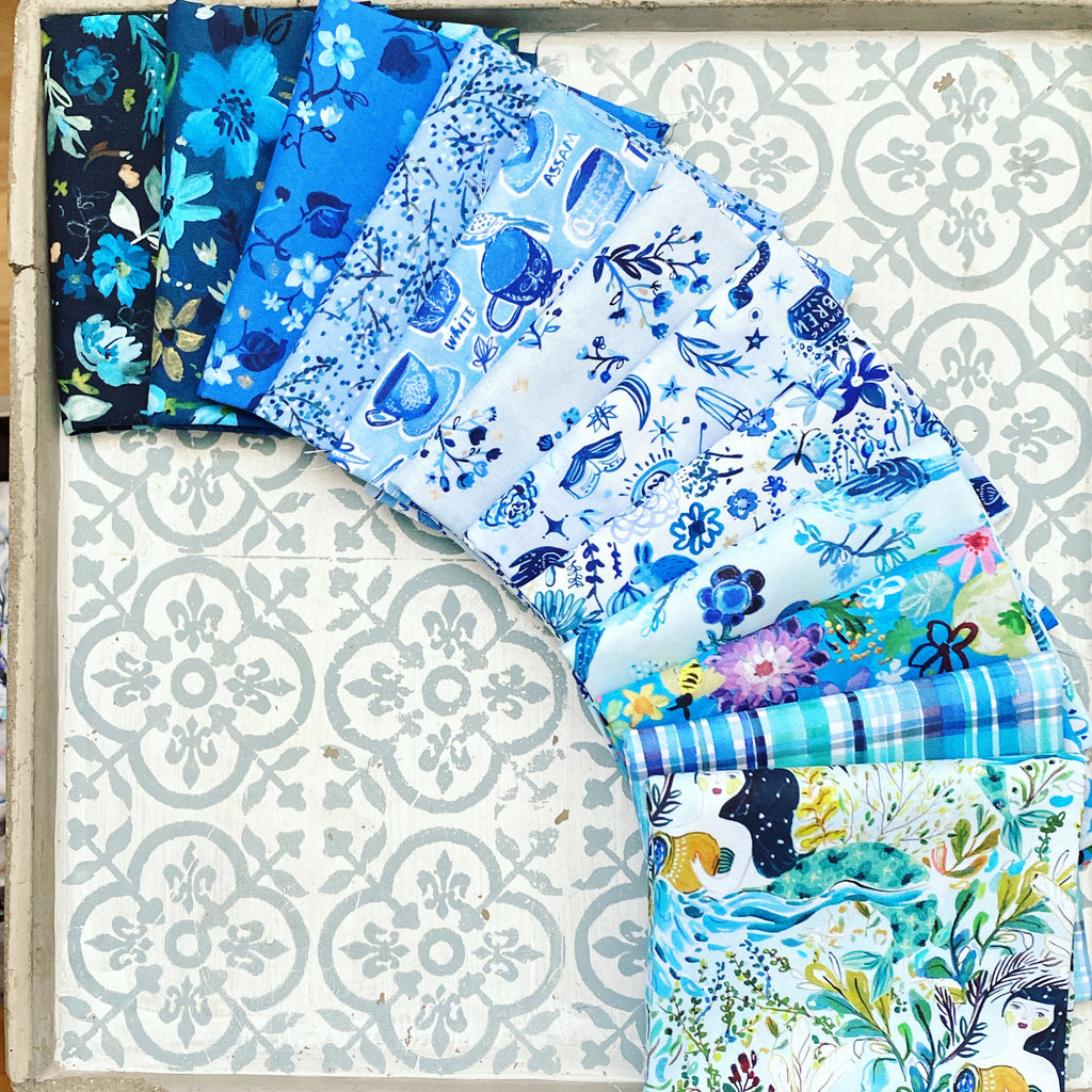 {New Arrival} Dear Stella August Wren Fat Quarter Bundle x 12 Pieces Moody Blue Mixed Set