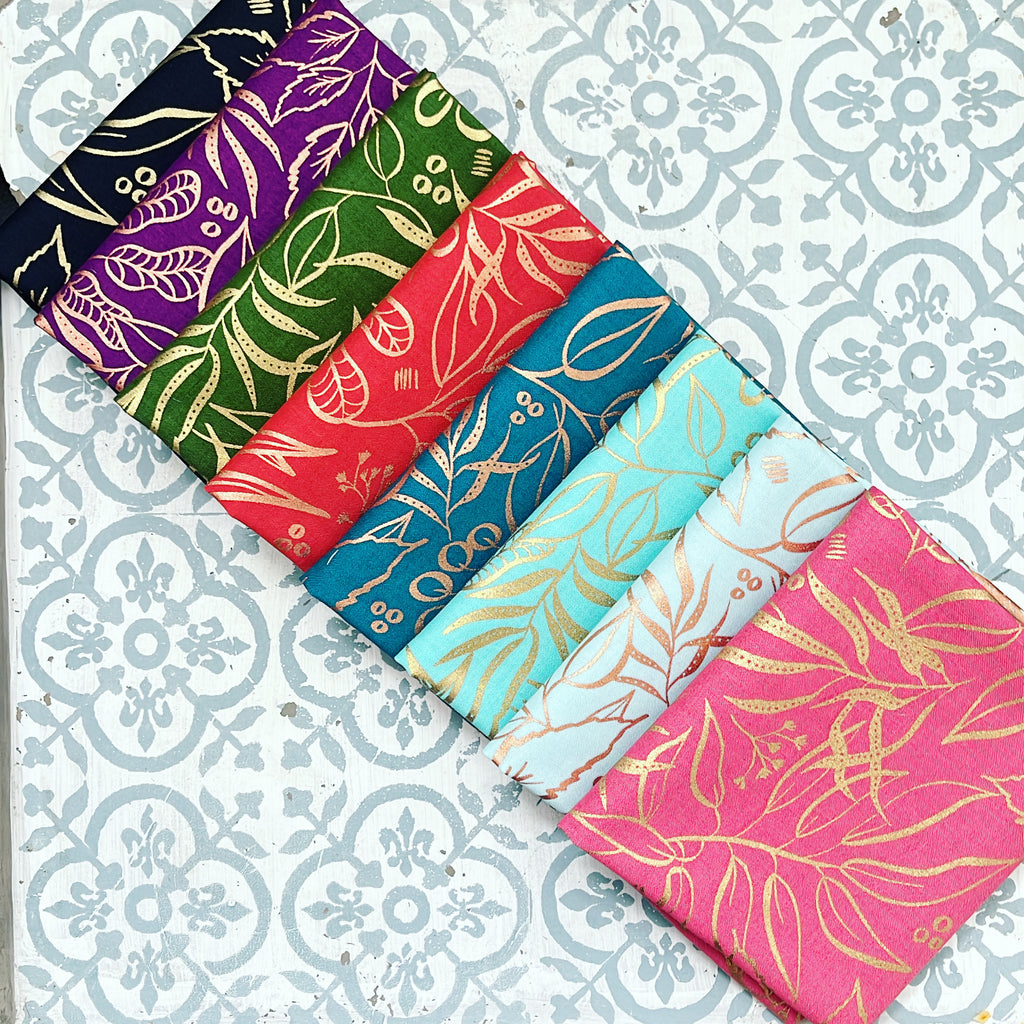 {New Arrival} Moda Create Joy Project by Laura Muir Mixed Line Fat Quarter Bundle x 8 Fat Quarters Leaf if To Me Metallic Edition