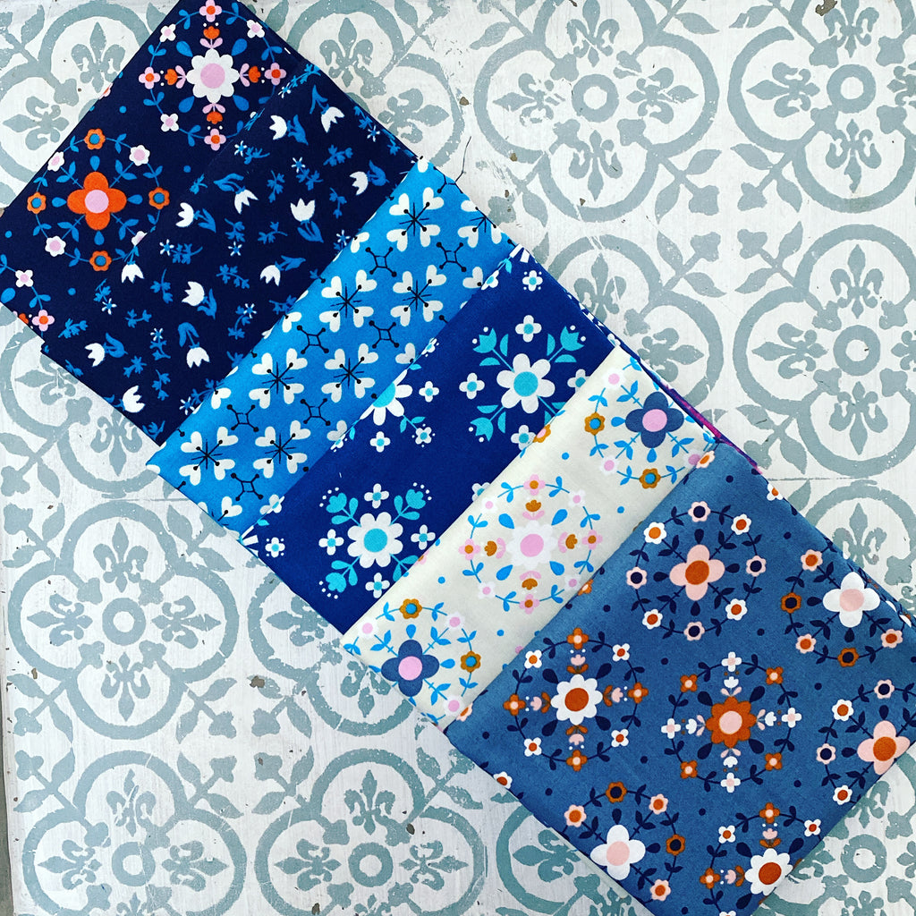 {New Arrival} Moda Ruby Star Society Sampler Curated Fat Quarter Bundle x 6 Blue Floral Petites