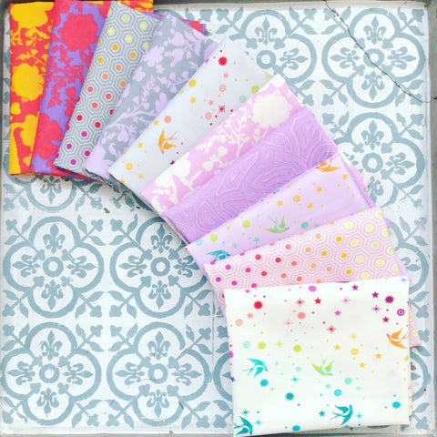 {New Arrival} Tula Pink True Colours Mixed Fat Quarter Bundle x 10 Orange/Grey/Purple