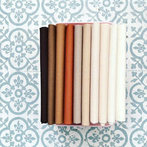 {New Arrival} Art Gallery Fabrics Colour Series SOLIDS Fat Quarter Bundles x 10 Pieces Latte