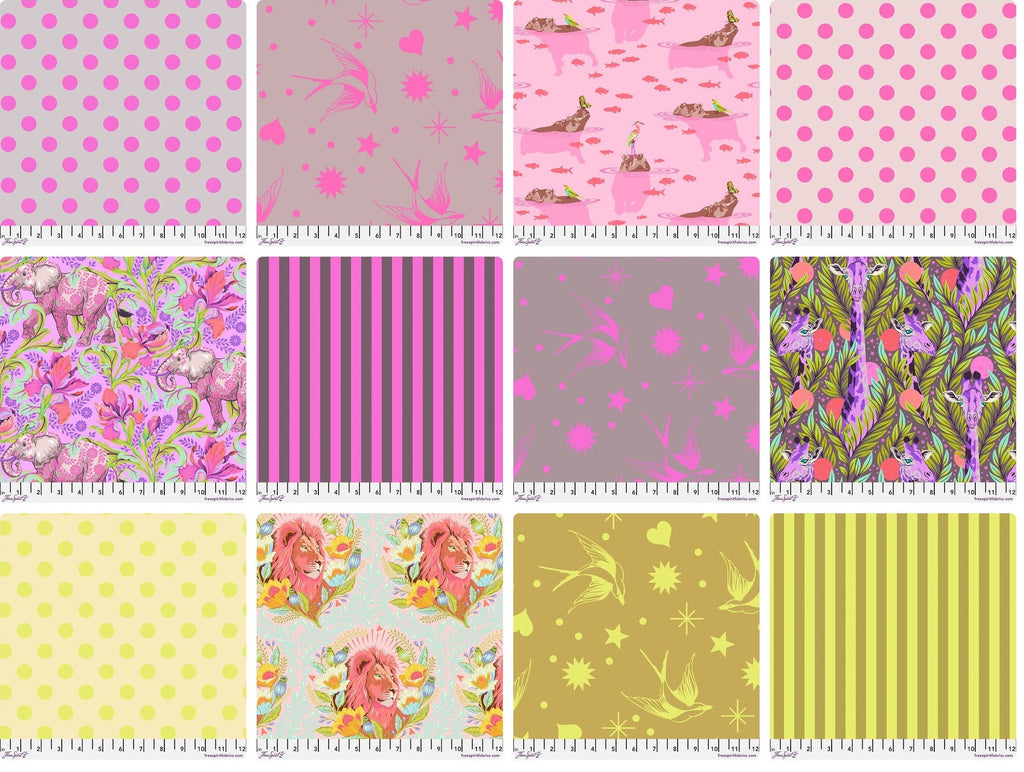 {New Arrival} Tula Pink Everglow & True Colours Neon Fat Quarter 12pcs Full bundle Mystic