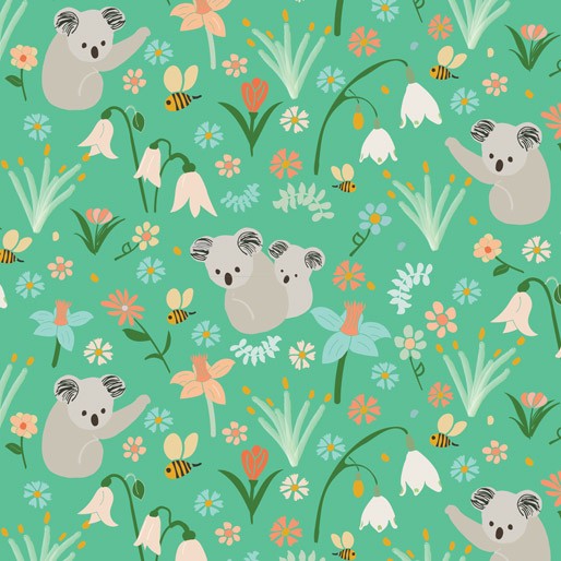 Amanda Joy Designs Koala Garden Main Koala Floral Garden Green