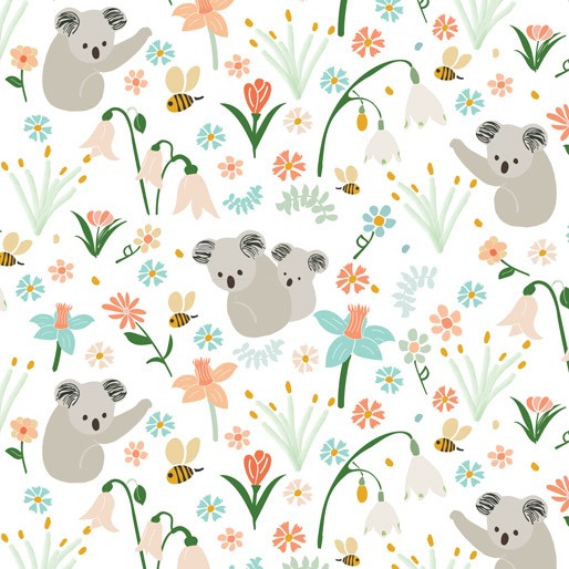 Amanda Joy Designs Koala Garden Main Koala Floral Garden White