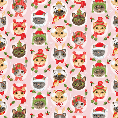 {New Arrival} Timeless Treasures Cozy Holidays Pink Cat Faces