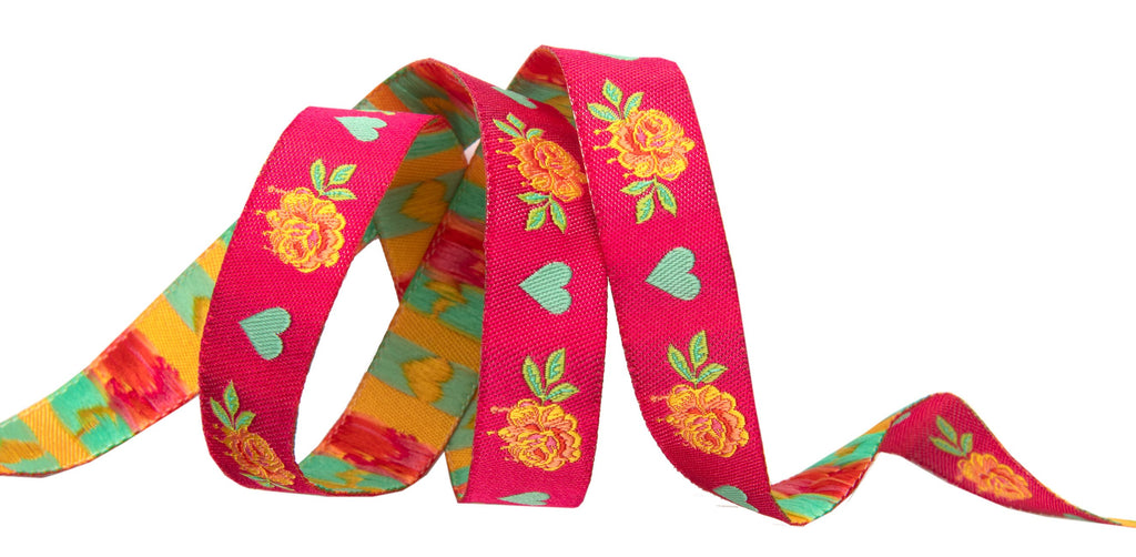 {New Arrival} Tula Pink Curiouser & Curiouser Renaissance Ribbon Painted Roses Pink-5/8"