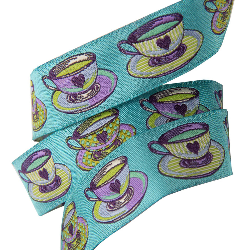 {New Arrival} Tula Pink Curiouser & Curiouser Renaissance Ribbon Tea Time Blue 7/8"