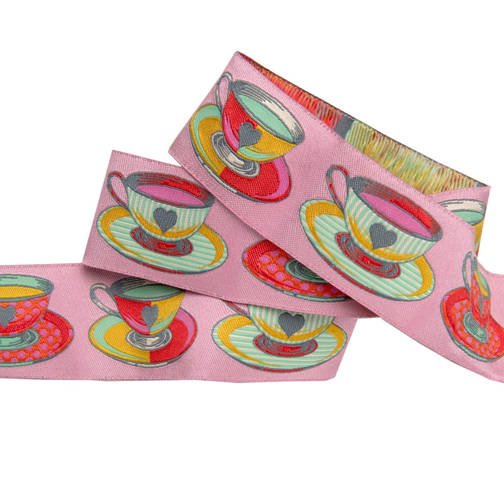 {New Arrival} Tula Pink Curiouser & Curiouser Renaissance Ribbon Big Tea Time Pink-1 1/2"